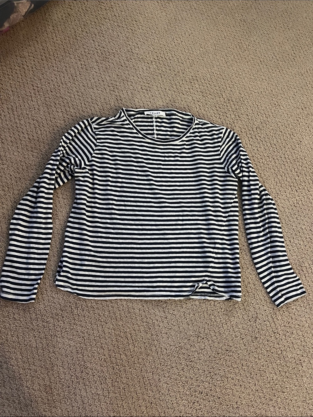 Frame Denim Black and White Striped Long Sleeve Tee